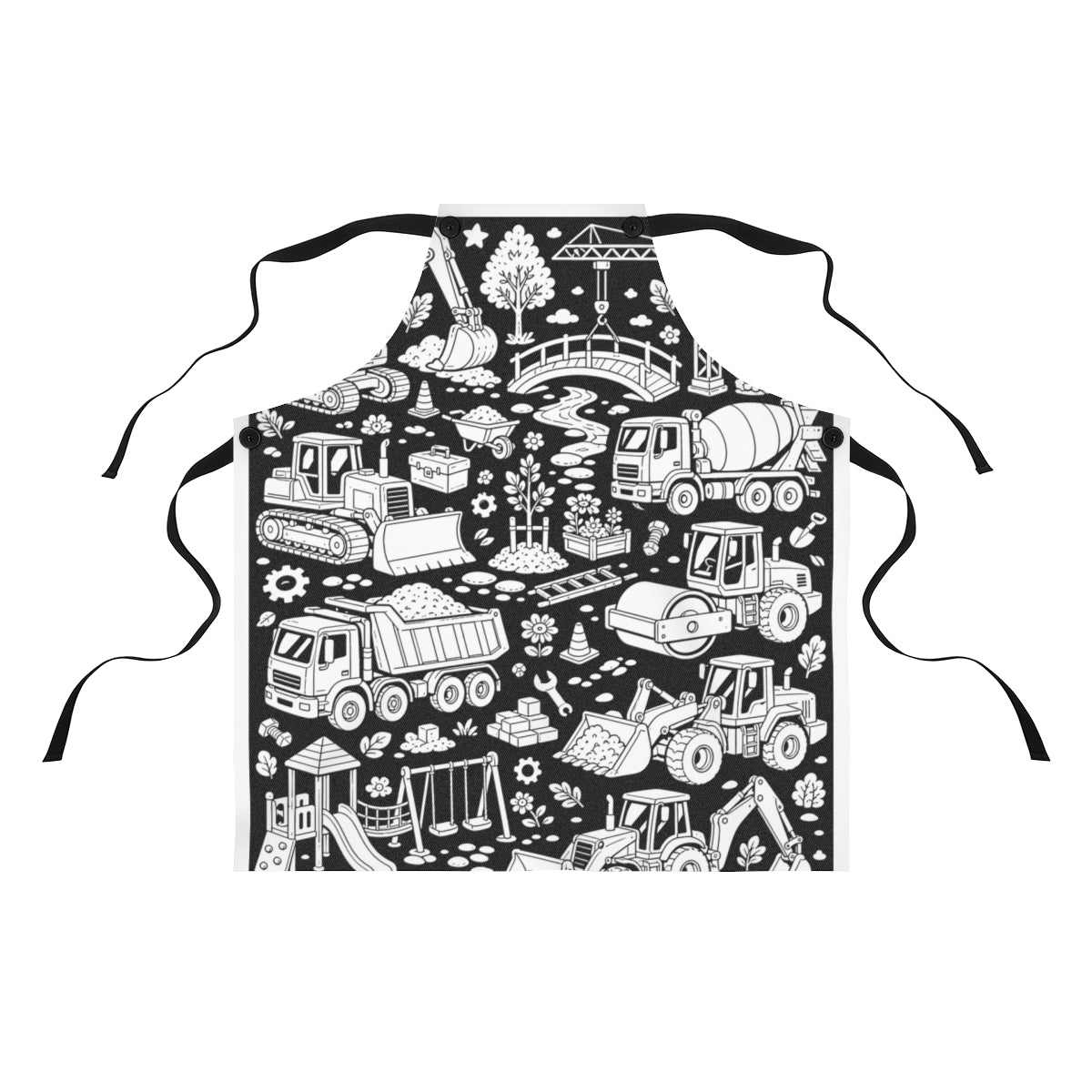Construction Site Machines Apron kit shown in a lifestyle mockup - front view