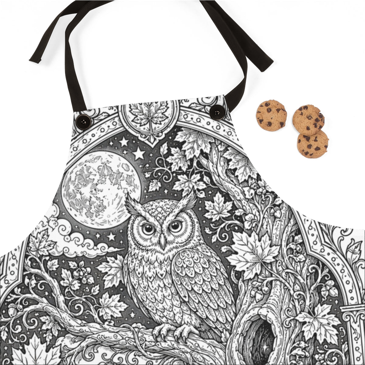 Autumn Moonlit Owl Apron kit shown in a lifestyle mockup - fabric close-up