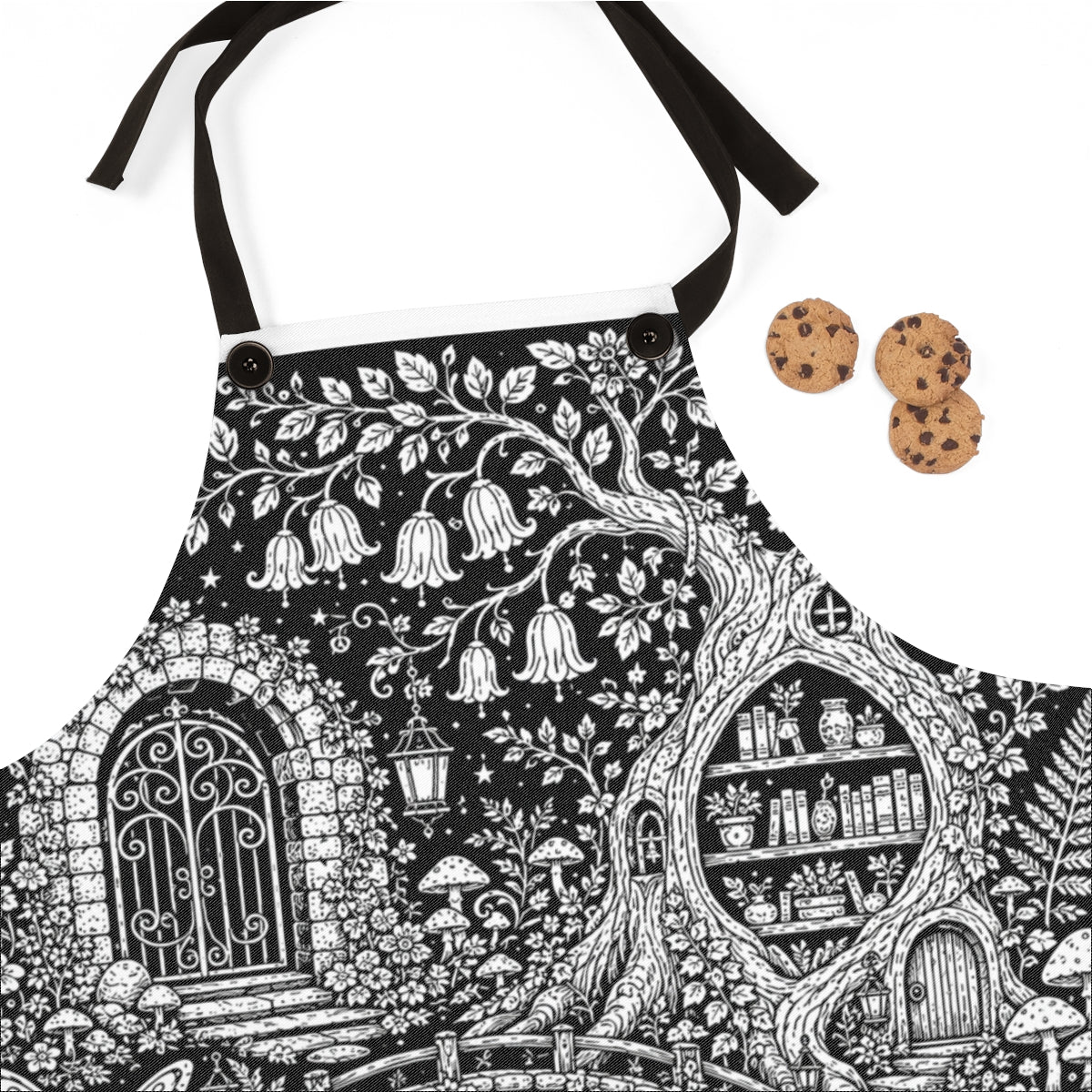 Moonlit Woodland Pond Apron kit shown in a lifestyle mockup - fabric close-up
