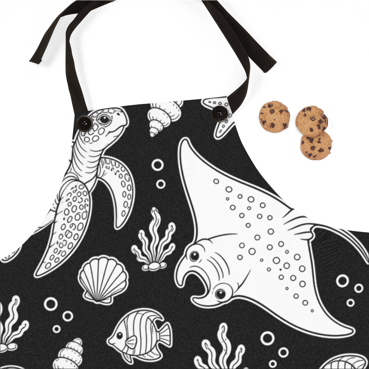 Ocean Friends Apron kit shown in a lifestyle mockup - fabric close-up