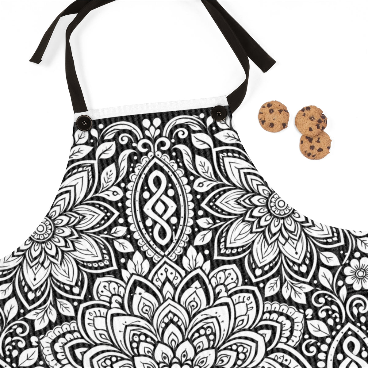 Lotus Bloom Mandala Apron kit shown in a lifestyle mockup - fabric close-up