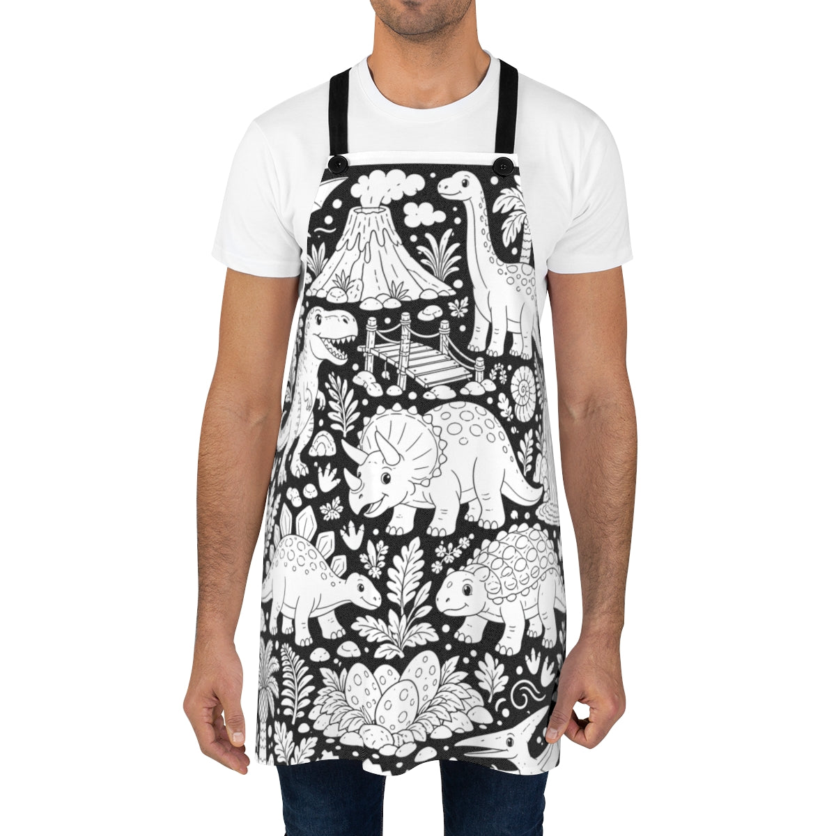 Dinosaur Jungle Apron kit shown in a lifestyle mockup - worn by a man