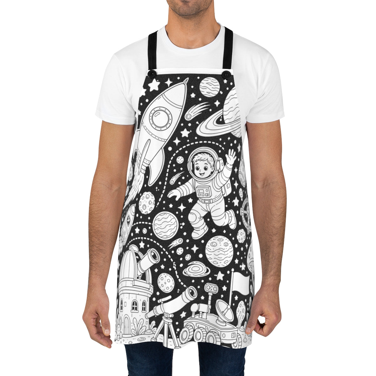Kids Space Adventure Apron kit shown in a lifestyle mockup - worn by a man
