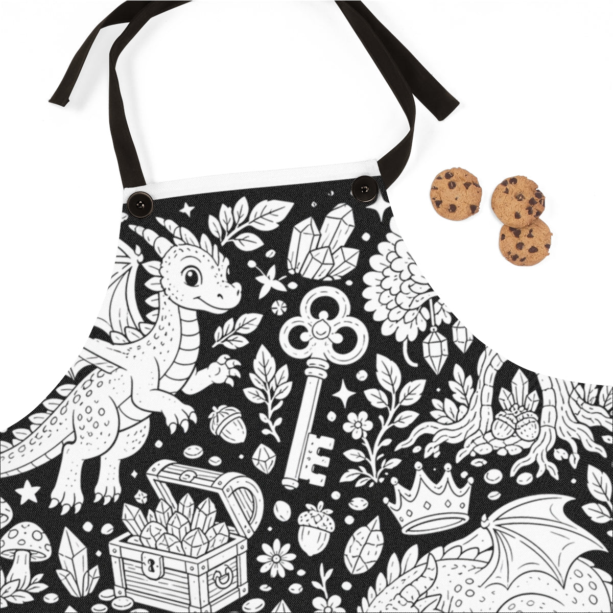 Baby Dragon Treasure Grove Apron kit shown in a lifestyle mockup - fabric close-up