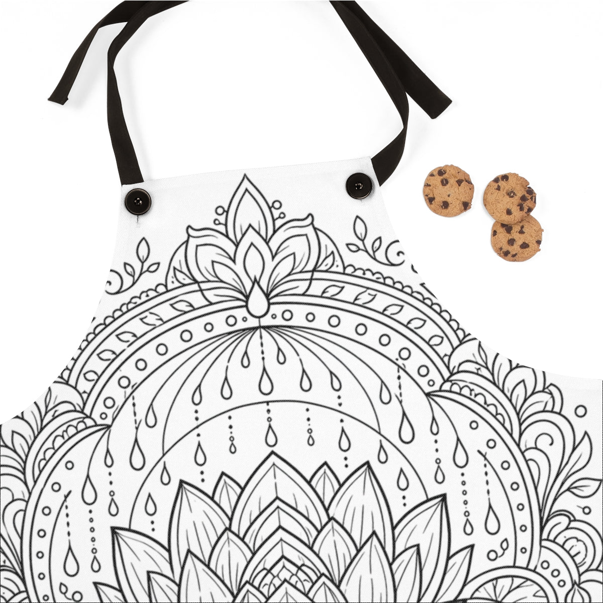 Zen Lotus Rain Mandala Apron kit shown in a lifestyle mockup - fabric close-up