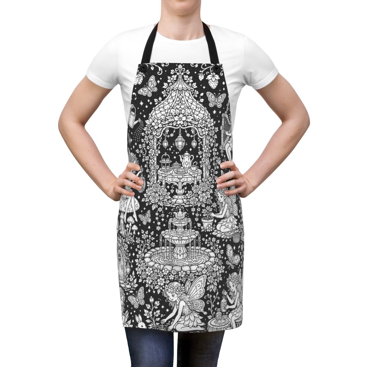 Fairy Garden Tea Party Apron kit shown in a lifestyle mockup - worn by a woman