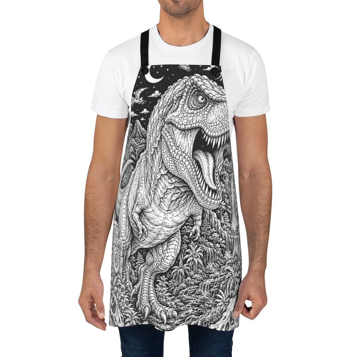 T Rex Rainforest Apron kit shown in a lifestyle mockup - worn by a man