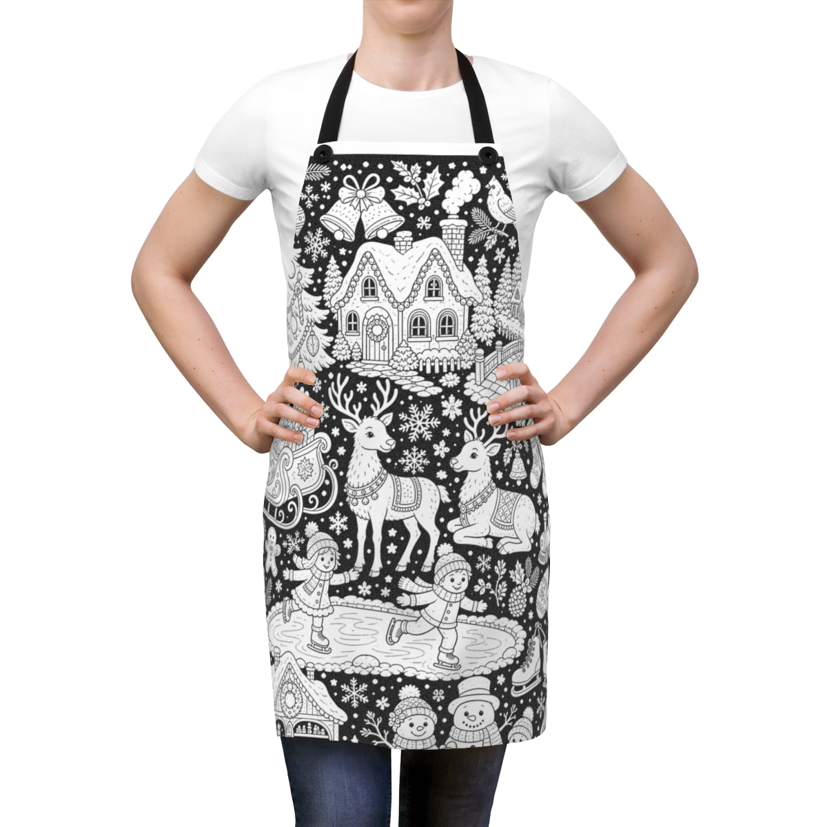 Christmas Winter Wonderland Apron kit shown in a lifestyle mockup - worn by a woman