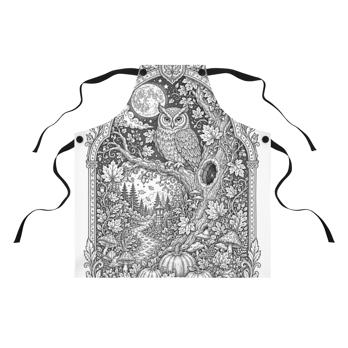 Autumn Moonlit Owl Apron kit shown in a lifestyle mockup - front view