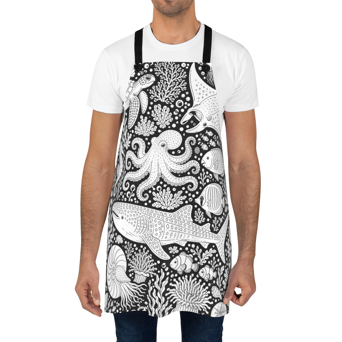 Tropical Coral Reef Apron kit shown in a lifestyle mockup - worn by a man