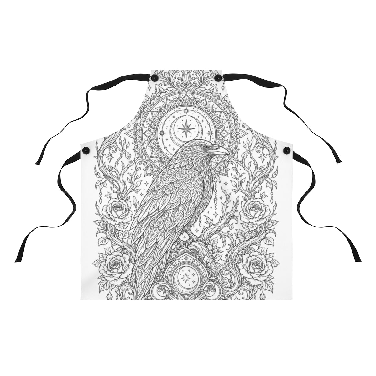 Celestial Raven Moon Garden Apron kit shown in a lifestyle mockup - front view