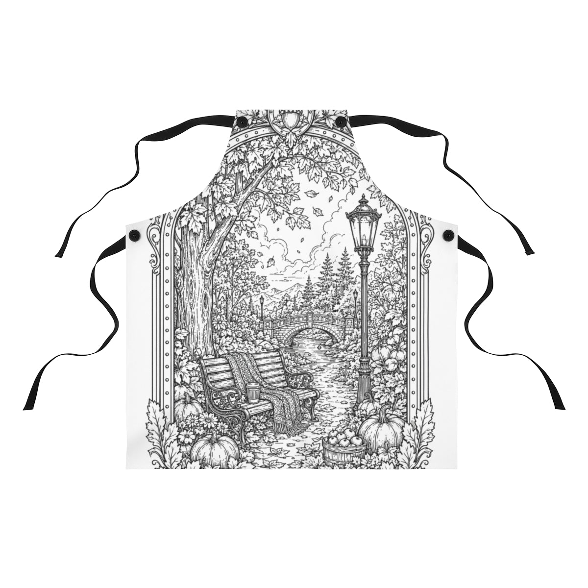Autumn Park Bench Apron kit shown in a lifestyle mockup - front view