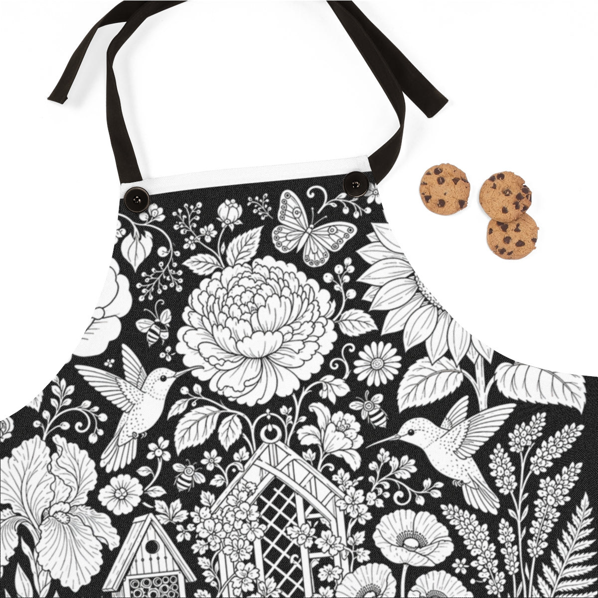 Hummingbird Flower Garden Apron kit shown in a lifestyle mockup - fabric close-up