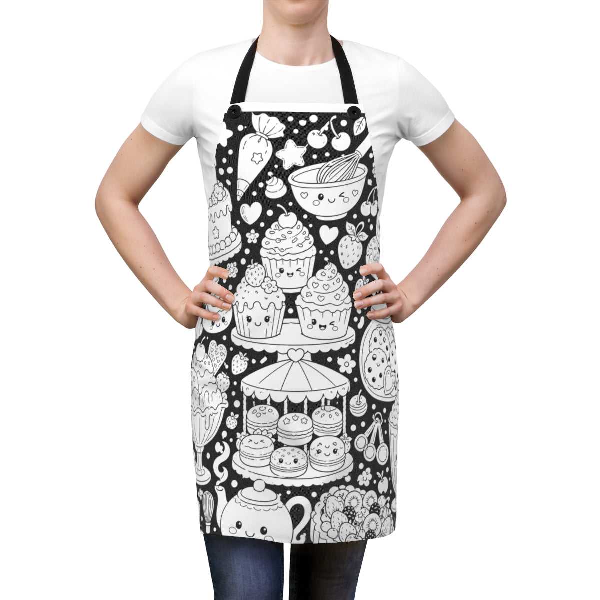 Kawaii Sweet Treats Apron kit shown in a lifestyle mockup - worn by a woman