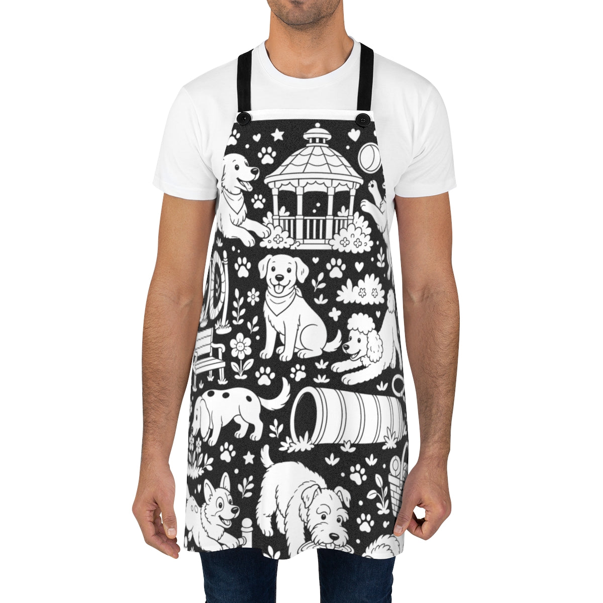 Dog Park Puppies Apron kit shown in a lifestyle mockup - worn by a man