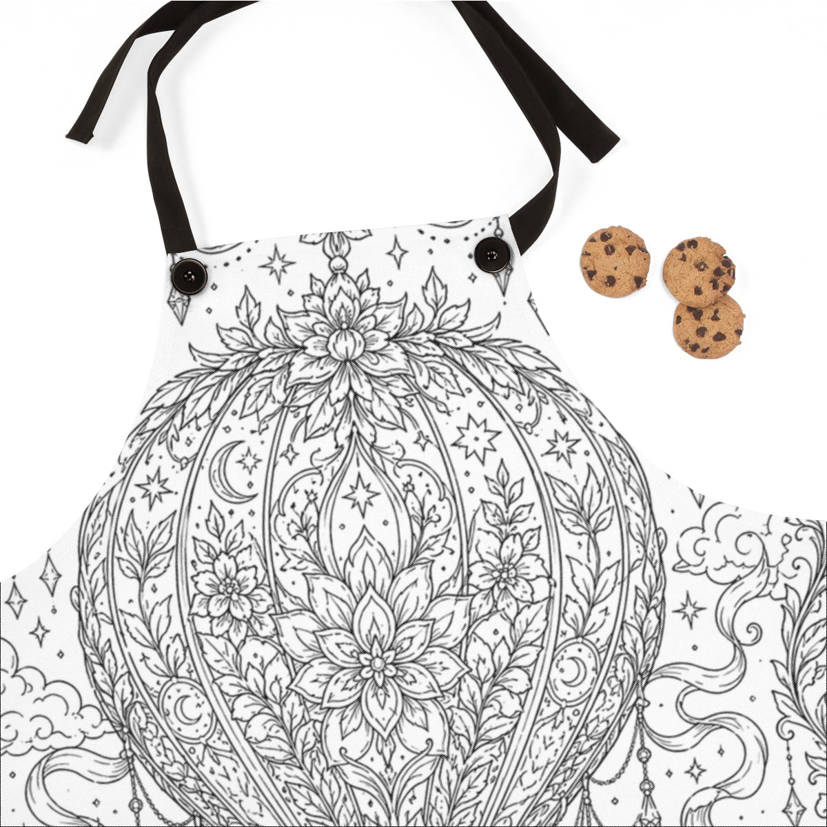 Celestial Hot Air Balloon Apron kit shown in a lifestyle mockup - fabric close-up