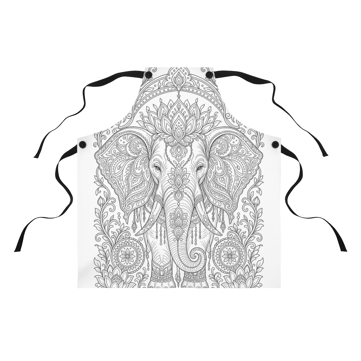 Ornate Elephant Lotus Garden Apron kit shown in a lifestyle mockup - front view
