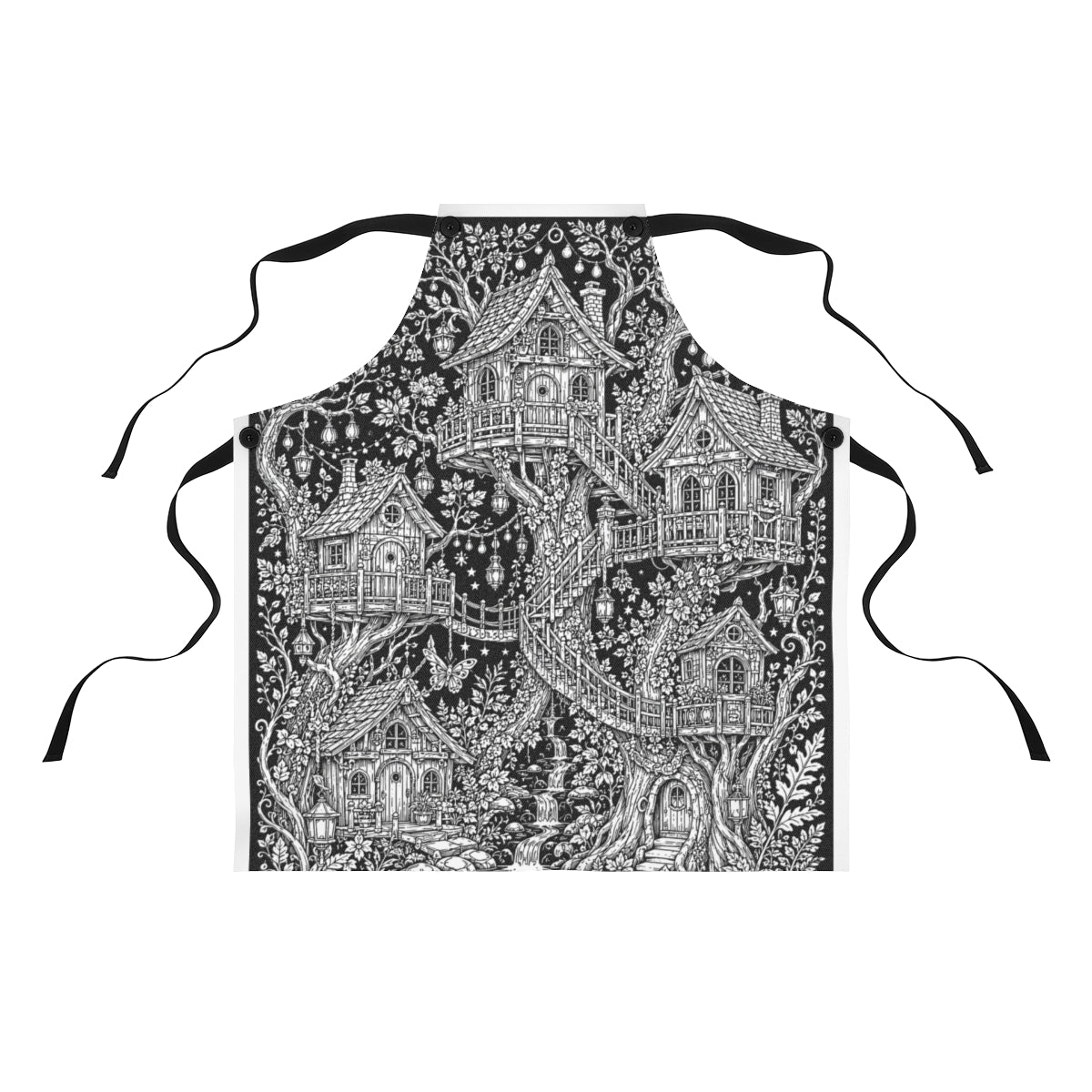 Moonlit Fairy Treehouse Village Apron kit shown in a lifestyle mockup - front view
