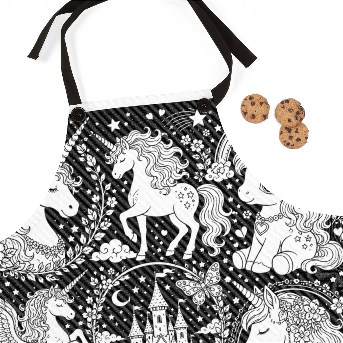 Rainbow Unicorn Dreamscape Apron kit shown in a lifestyle mockup - fabric close-up