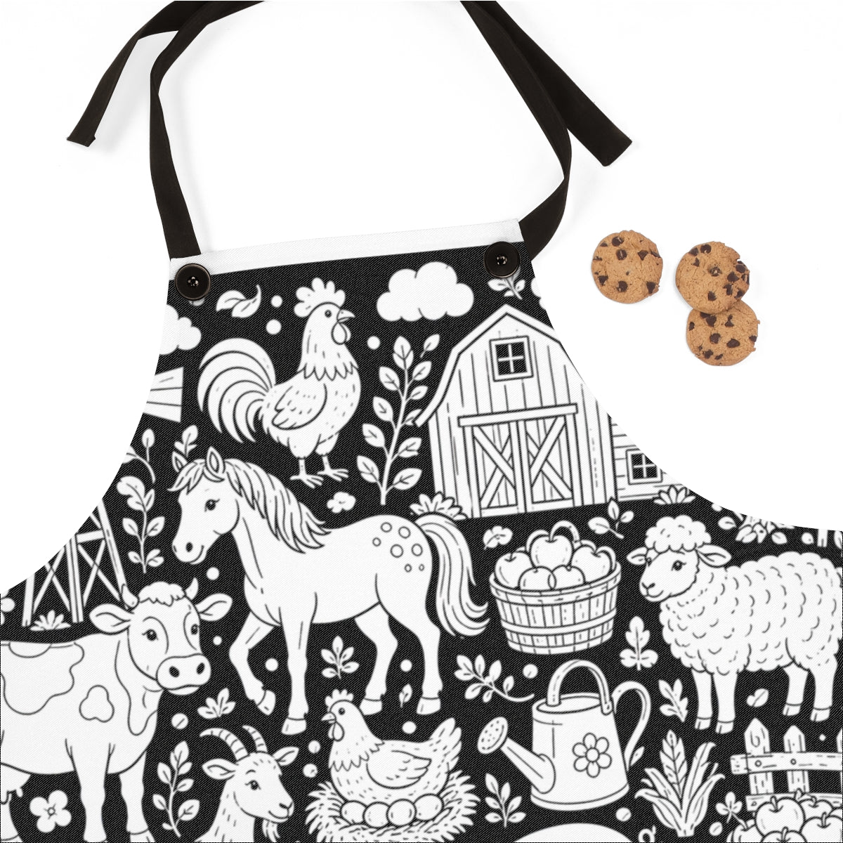 Farmyard Friends Harvest Apron kit shown in a lifestyle mockup - fabric close-up
