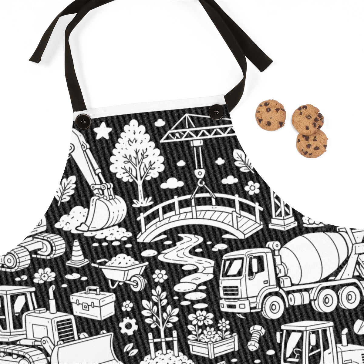 Construction Site Machines Apron kit shown in a lifestyle mockup - fabric close-up