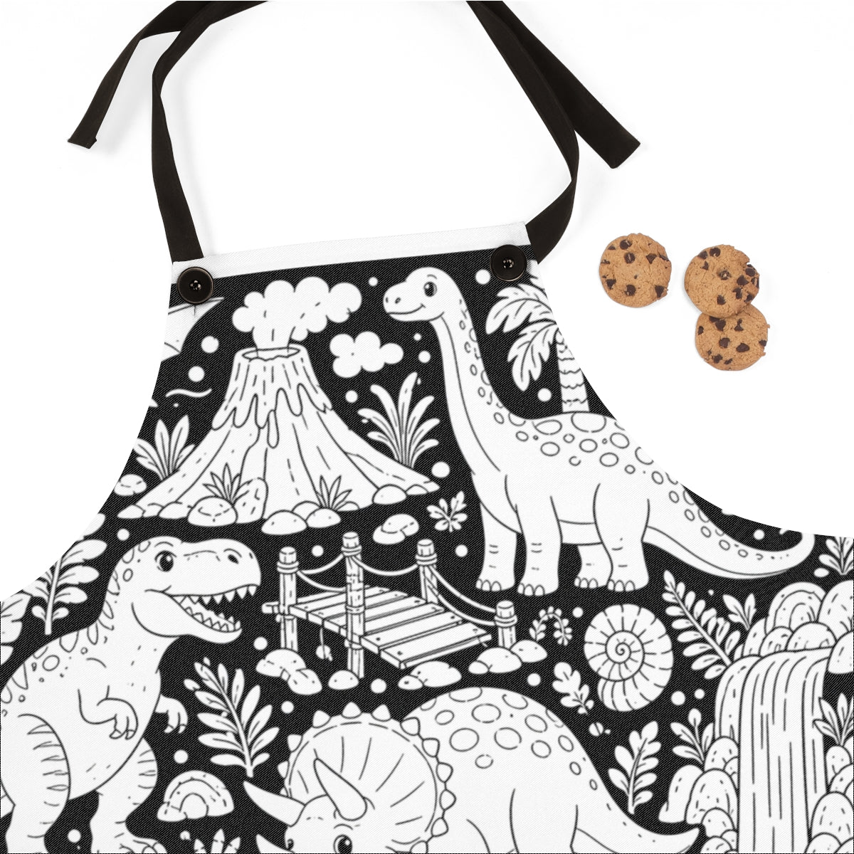 Dinosaur Jungle Apron kit shown in a lifestyle mockup - fabric close-up