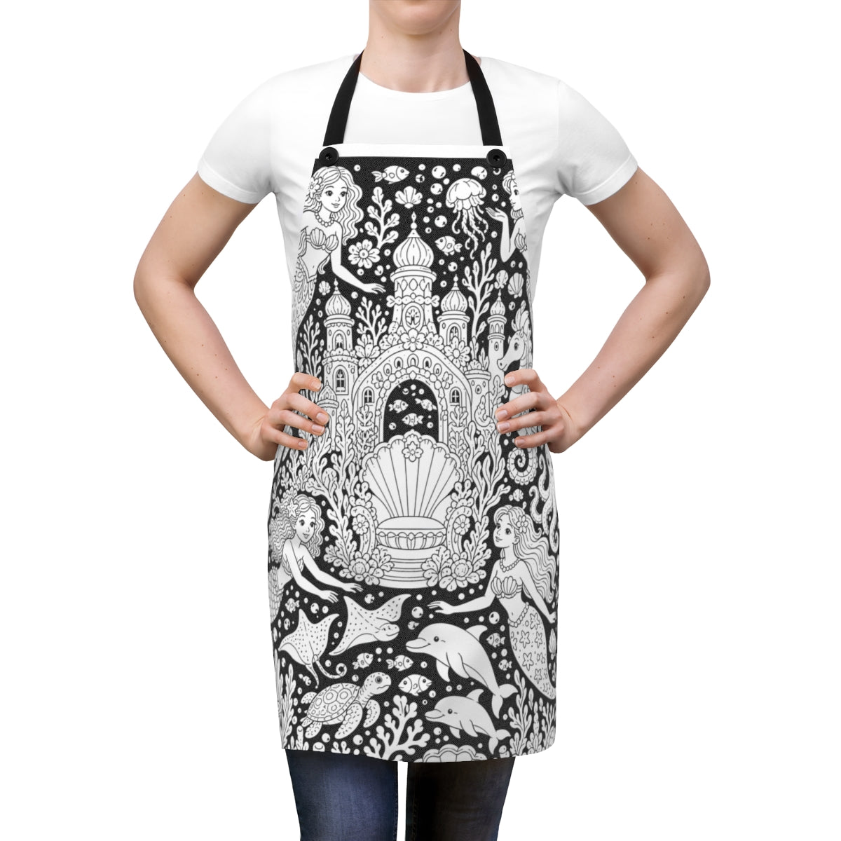 Mermaid Coral Kingdom Apron kit shown in a lifestyle mockup - worn by a woman
