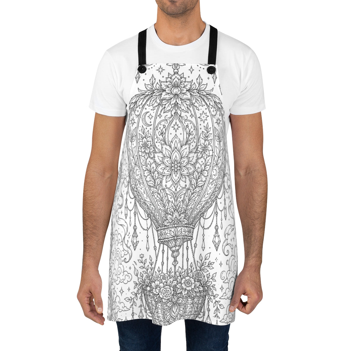 Celestial Hot Air Balloon Apron kit shown in a lifestyle mockup - worn by a man