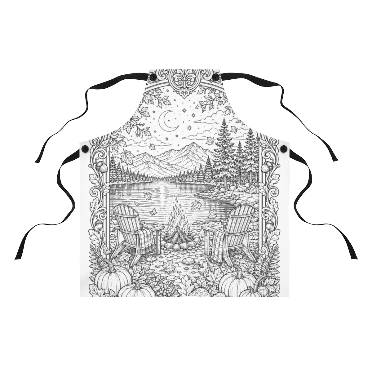 Autumn Lakeside Campfire Apron kit shown in a lifestyle mockup - front view
