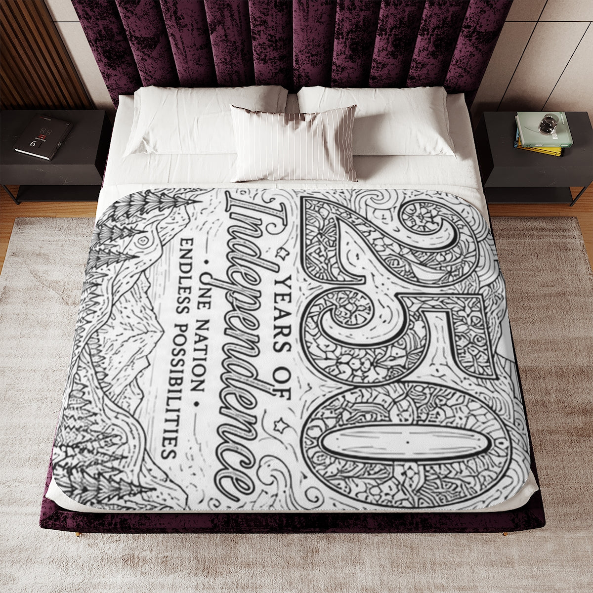 250 Years of Independence Sherpa Blanket kit shown in a lifestyle mockup
