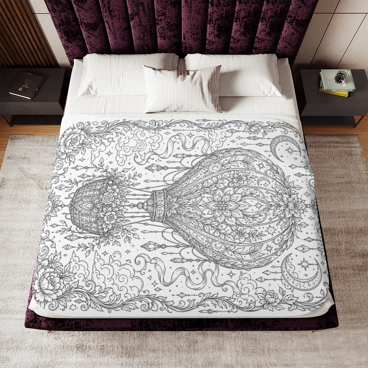 Celestial Hot Air Balloon Sherpa Blanket kit shown in a lifestyle mockup