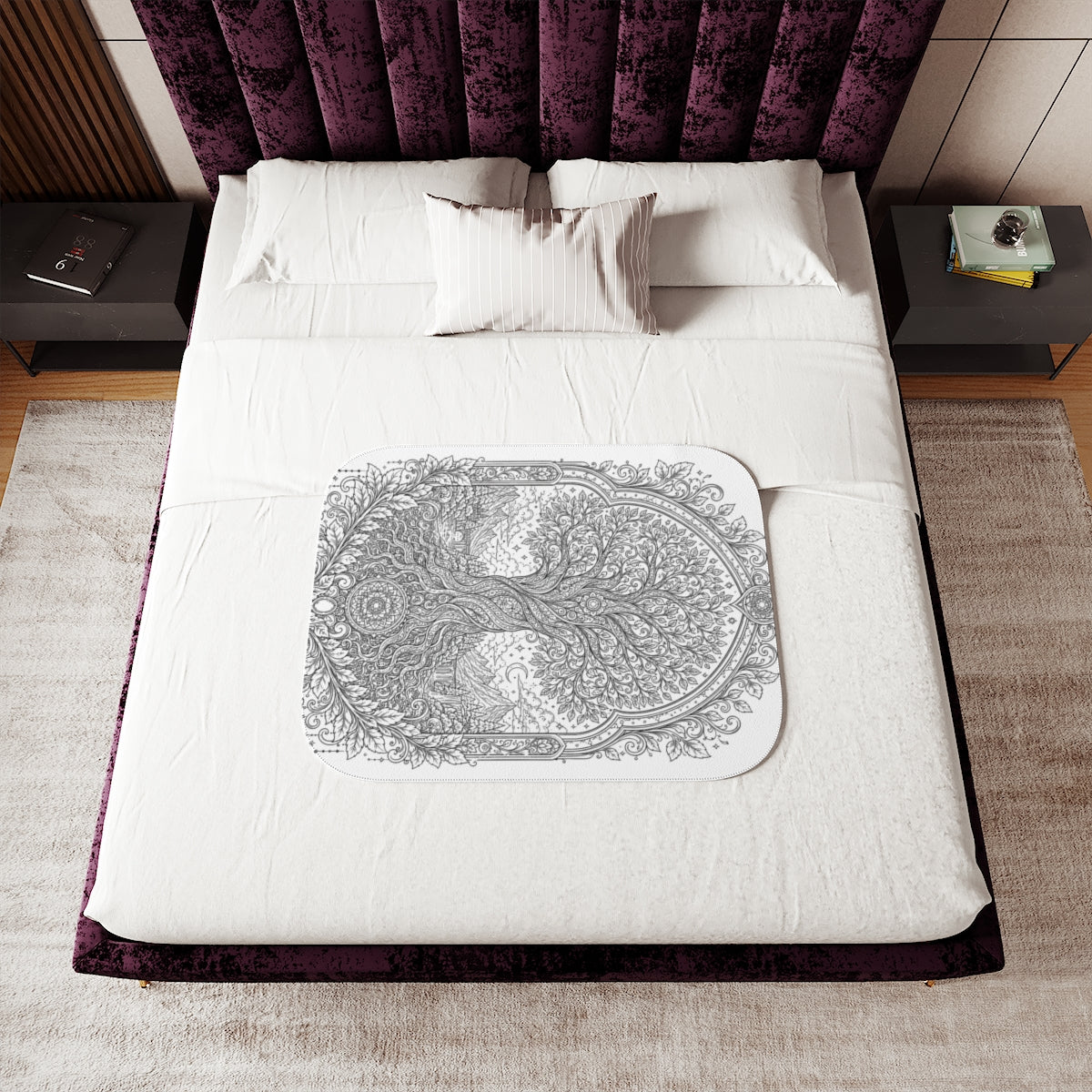 Enchanted Tree of Life Sherpa Blanket kit shown in a lifestyle mockup - 30" × 40"