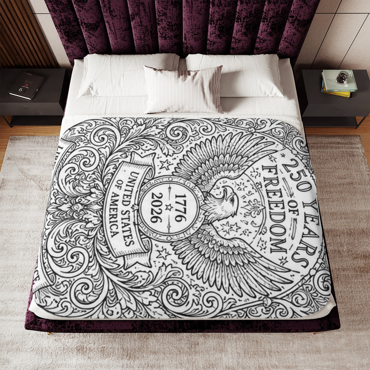 Patriotic Eagle Sherpa Blanket kit shown in a lifestyle mockup