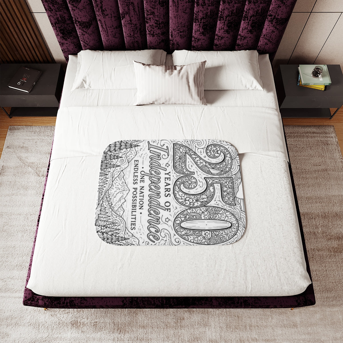 250 Years of Independence Sherpa Blanket kit shown in a lifestyle mockup