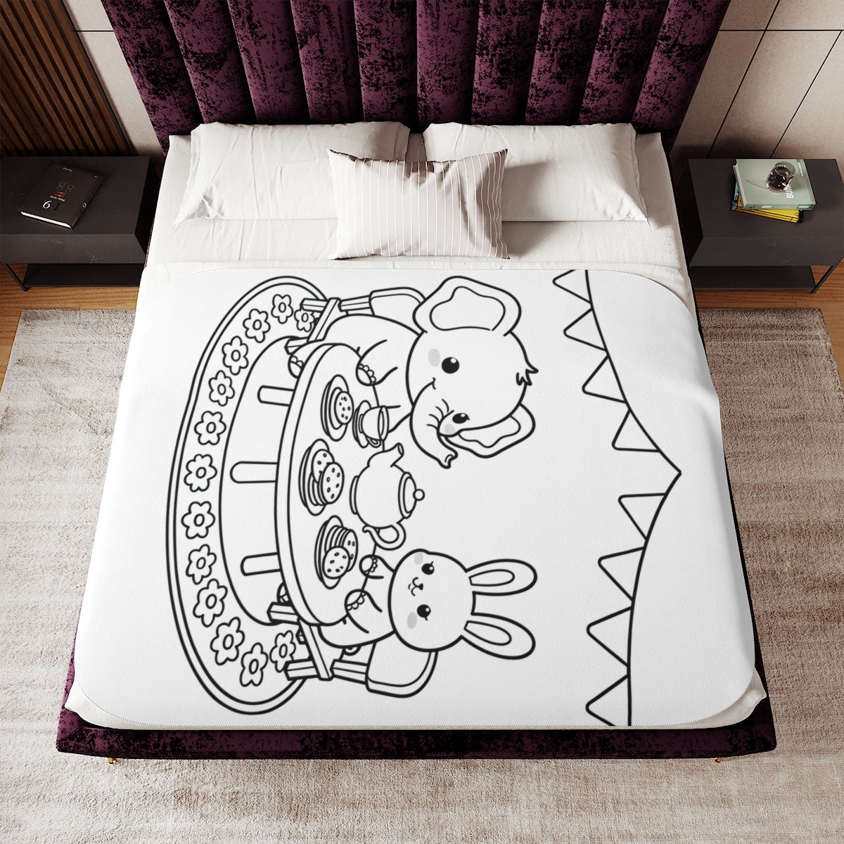 Sherpa Blanket Coloring Kit with Fabric Markers - Cute Animal Tea Party