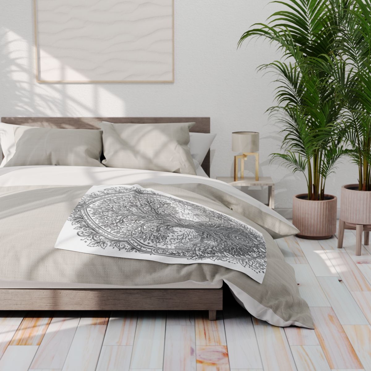 Enchanted Tree of Life Fleece Blanket kit shown in a lifestyle mockup - 30" × 40"