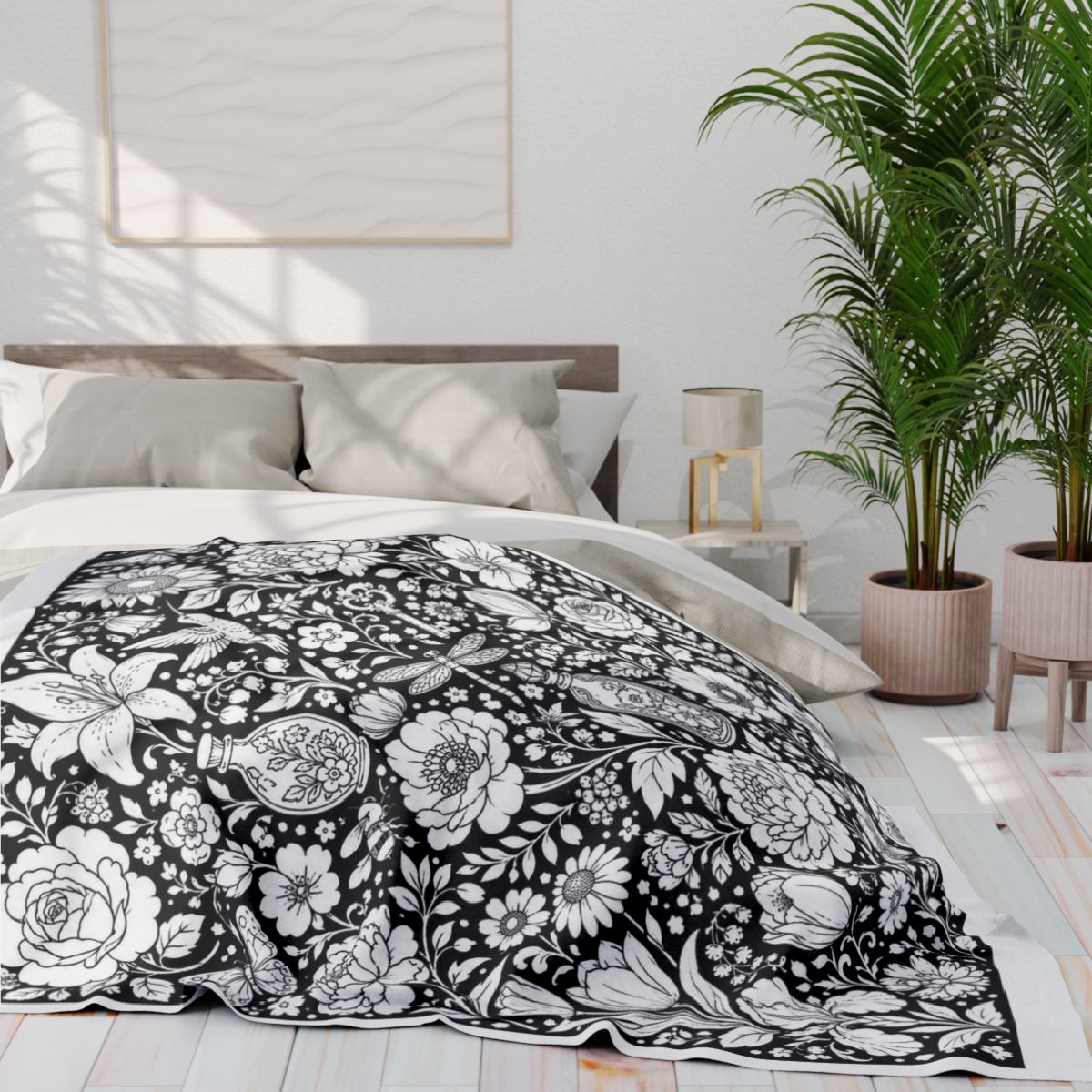 Botanical Garden Fleece Blanket kit shown in a lifestyle mockup