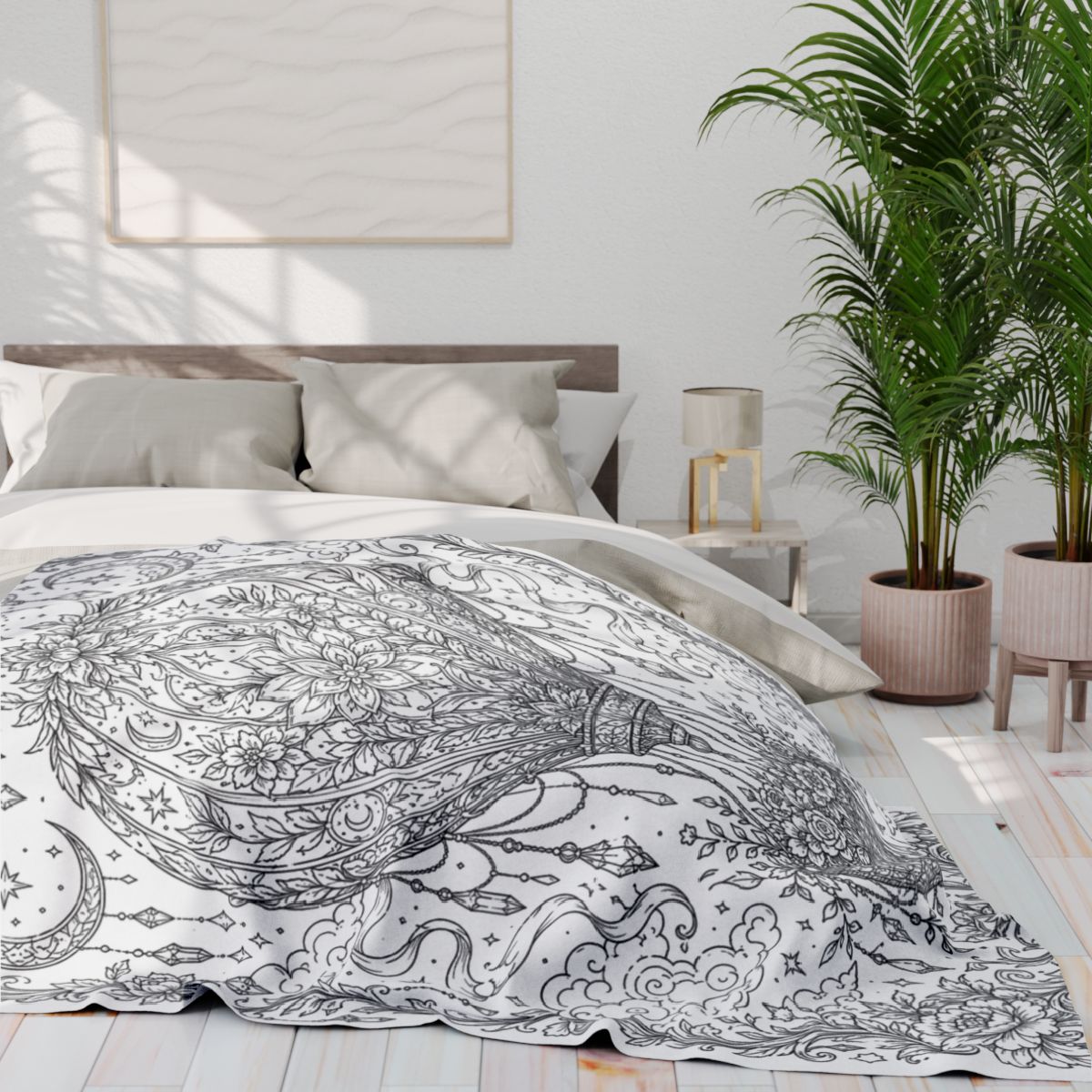 Celestial Hot Air Balloon Fleece Blanket kit shown in a lifestyle mockup