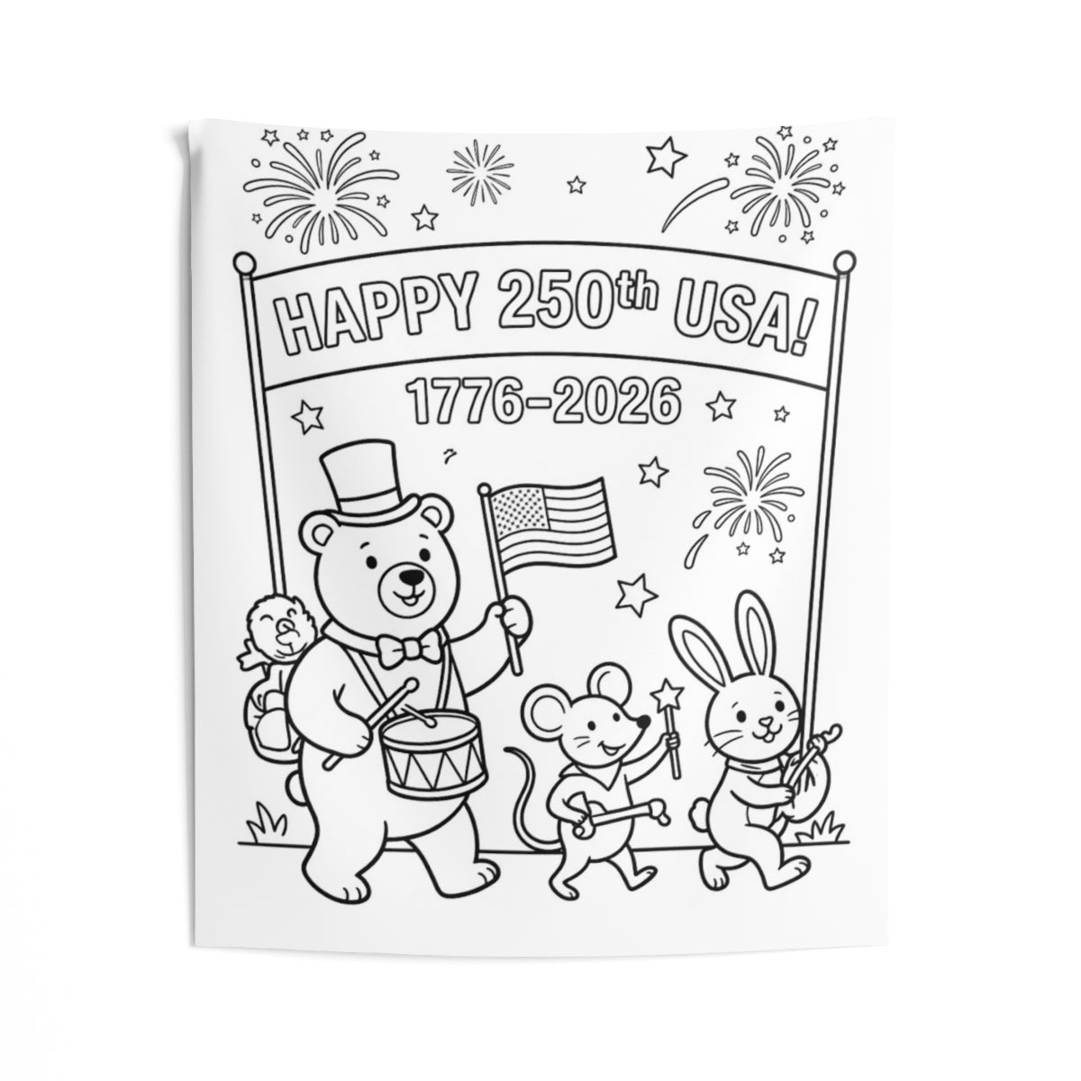 USA 250th Anniversary Indoor Wall Tapestry kit shown in a lifestyle mockup