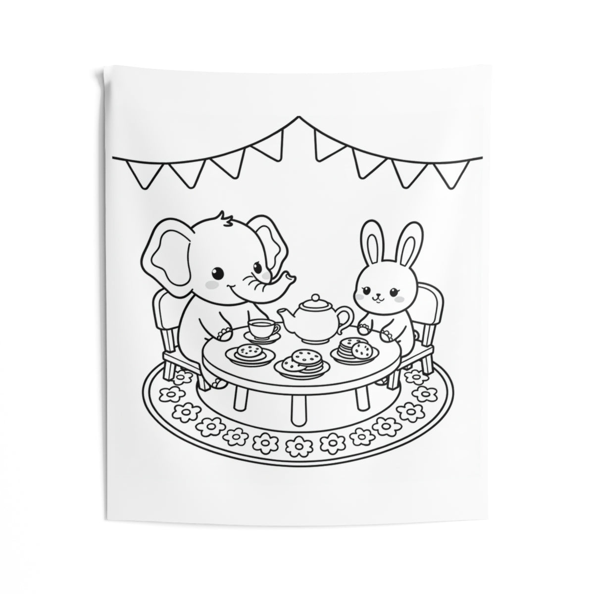 Indoor Wall Tapestry Coloring Kit with 10 Fabric Markers - Cute Animal Tea Party