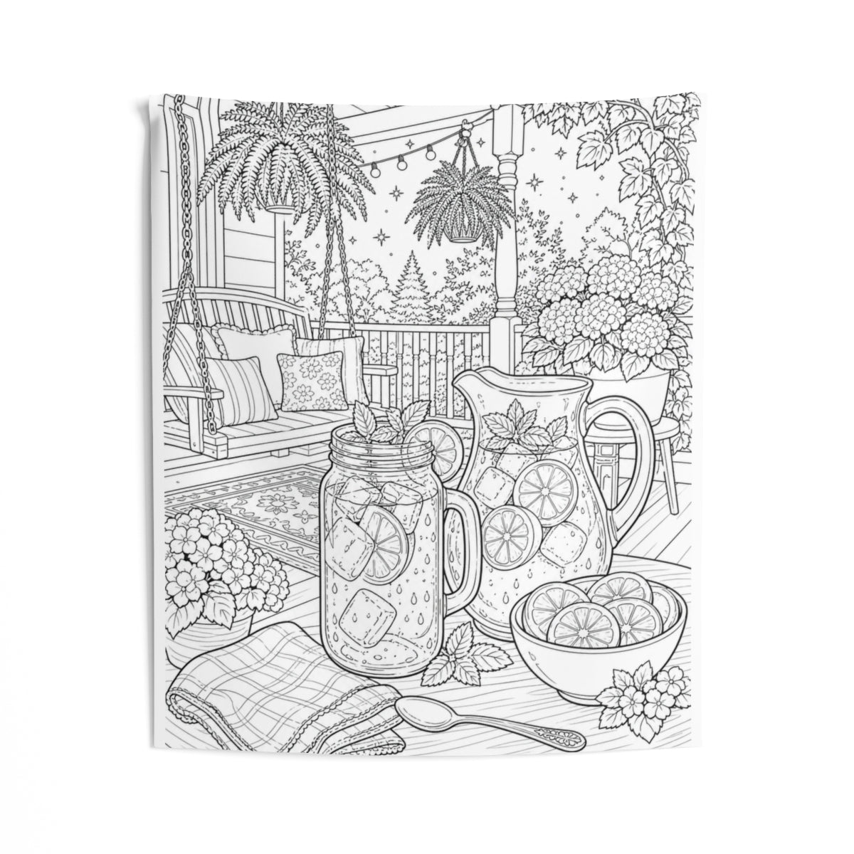 Indoor Wall Tapestry Coloring Kit with 10 Fabric Markers - Summer Porch
