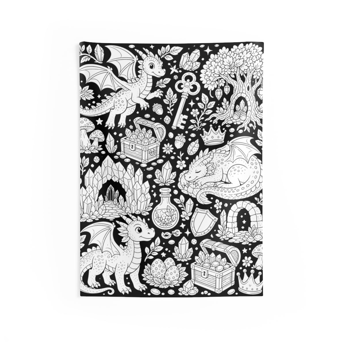 Baby Dragon Treasure Grove Indoor Wall Tapestry kit shown in a lifestyle mockup - 26" × 36"