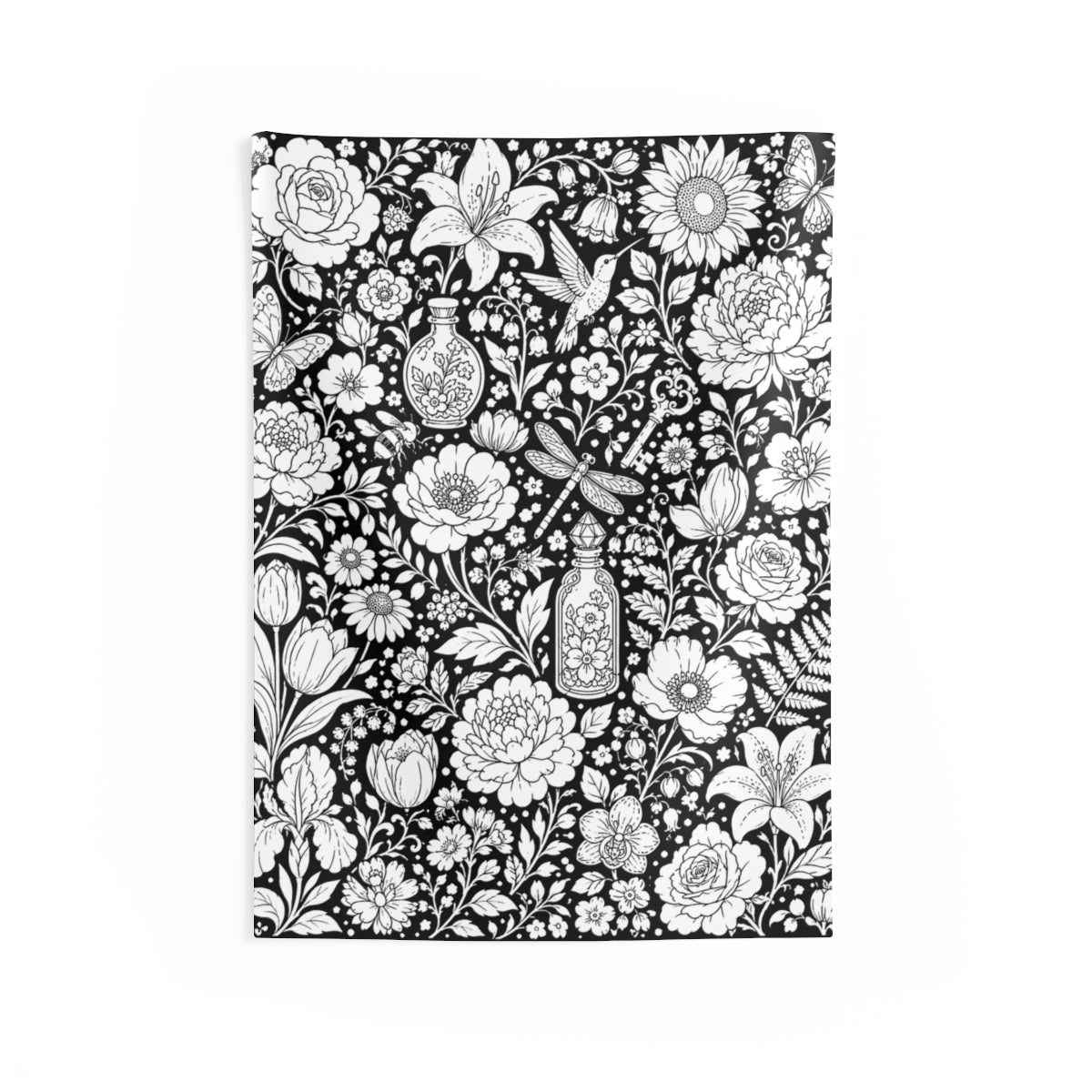 Botanical Garden Indoor Wall Tapestry kit shown in a lifestyle mockup - 26" × 36"