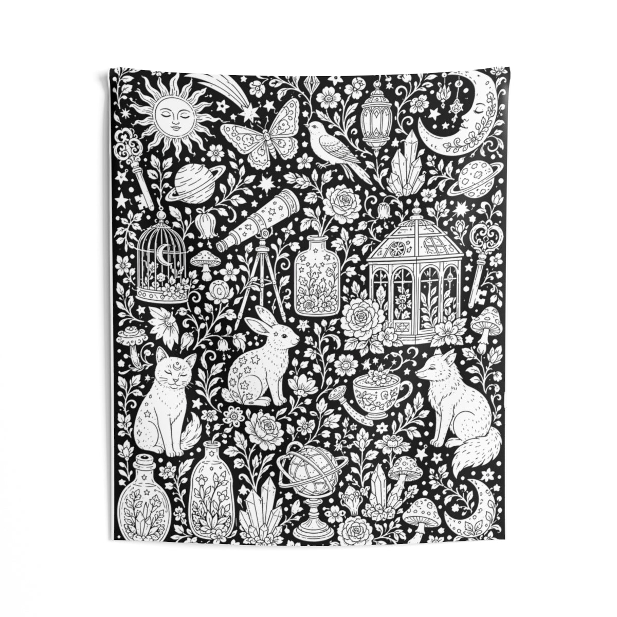 Celestial Fantasy Indoor Wall Tapestry kit shown in a lifestyle mockup - 50" × 60"