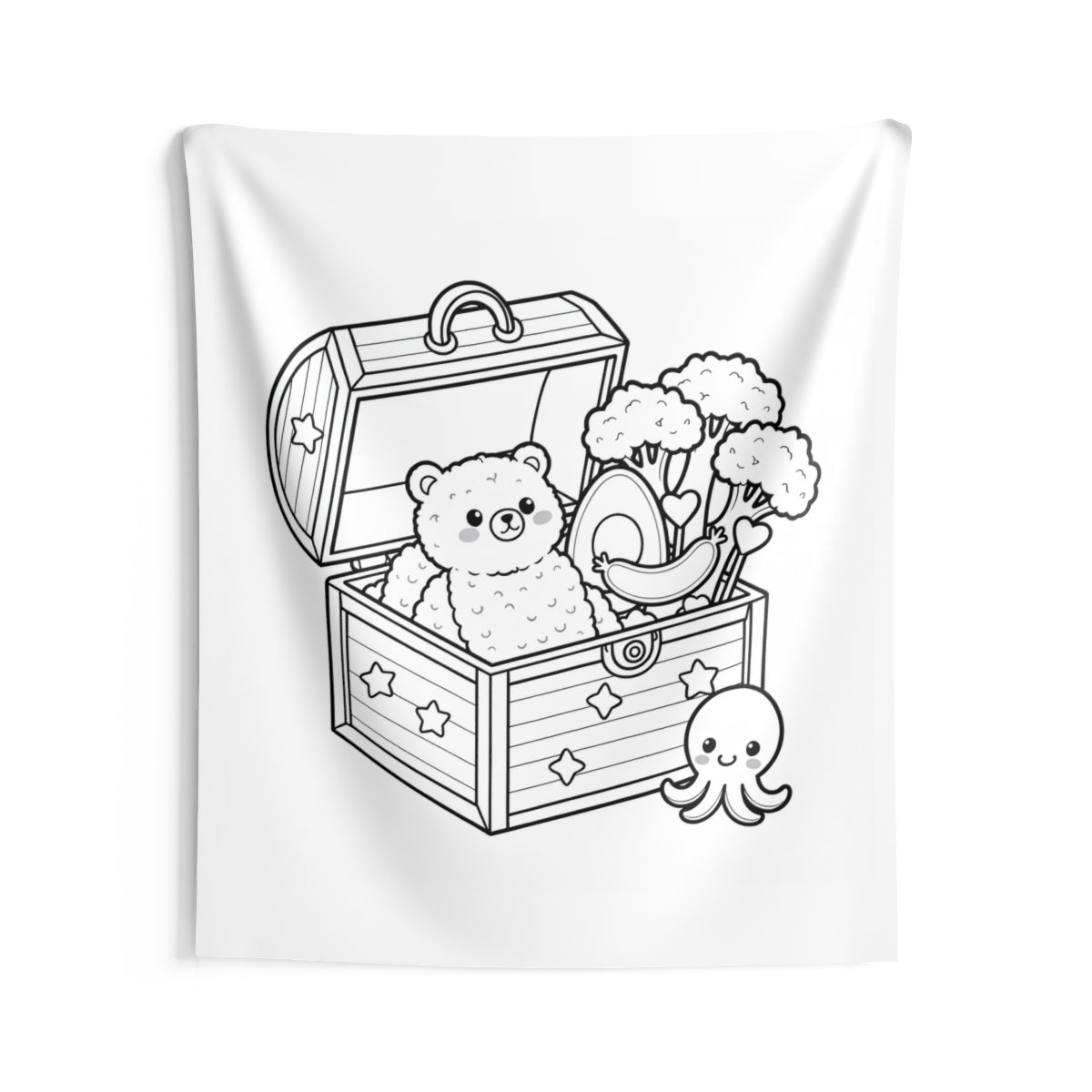 Indoor Wall Tapestry Coloring Kit with 10 Fabric Markers - Cute Treasure Chest