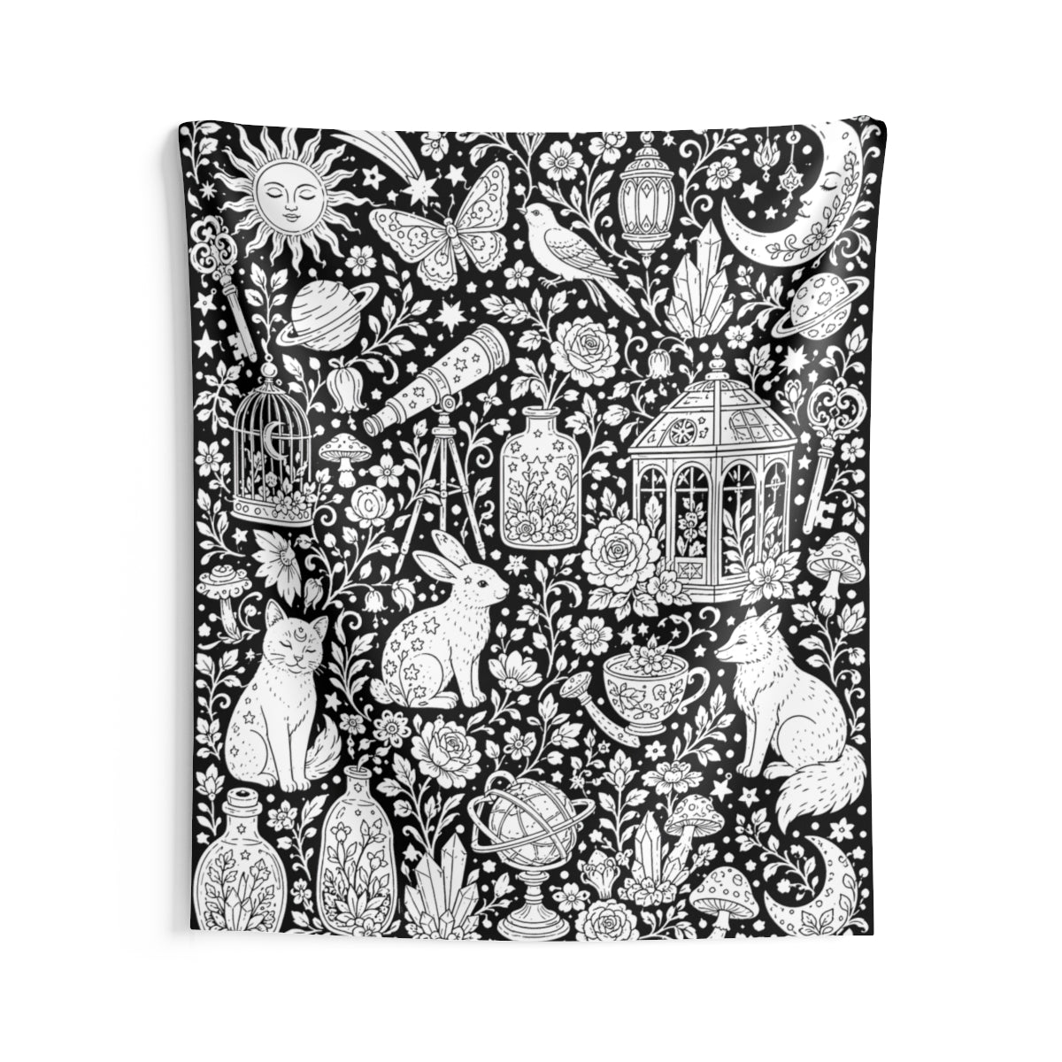 Celestial Fantasy Indoor Wall Tapestry kit shown in a lifestyle mockup - 68" × 80"