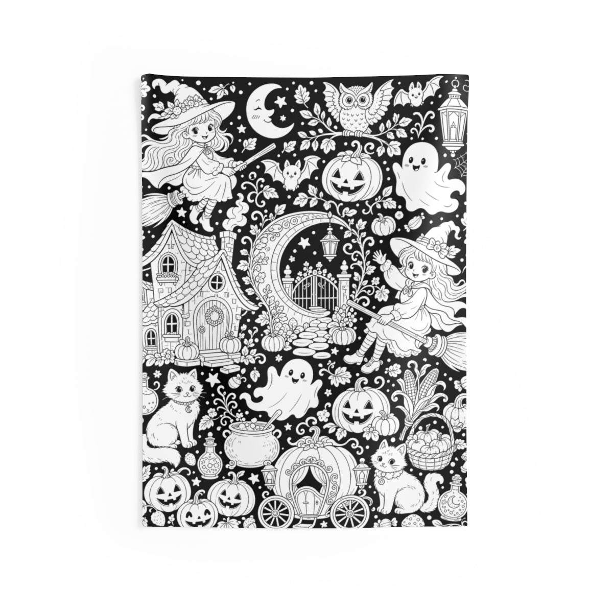 Halloween Witch Magic Indoor Wall Tapestry kit shown in a lifestyle mockup - 26" × 36"