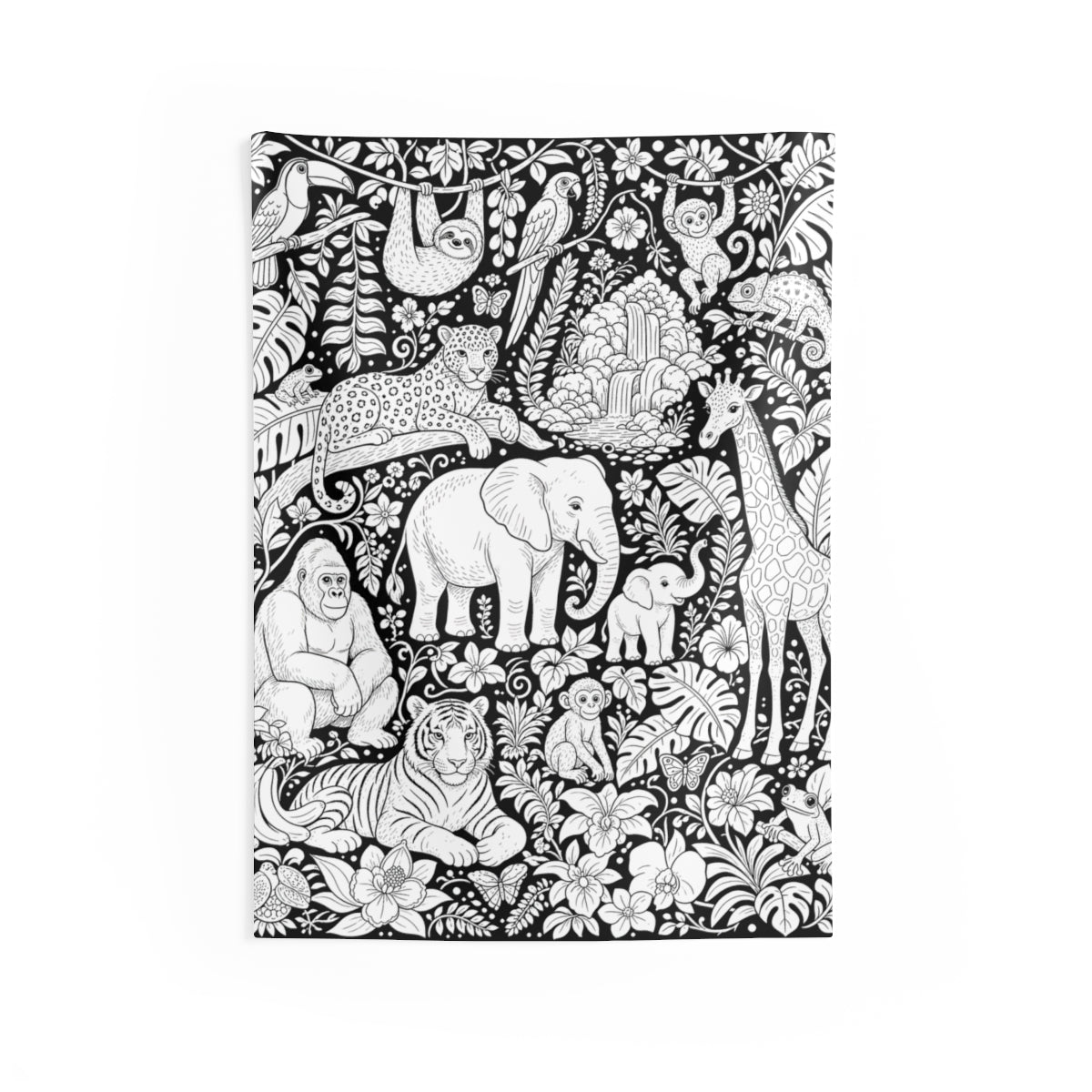 Tropical Jungle Safari Indoor Wall Tapestry kit shown in a lifestyle mockup - 26" × 36"