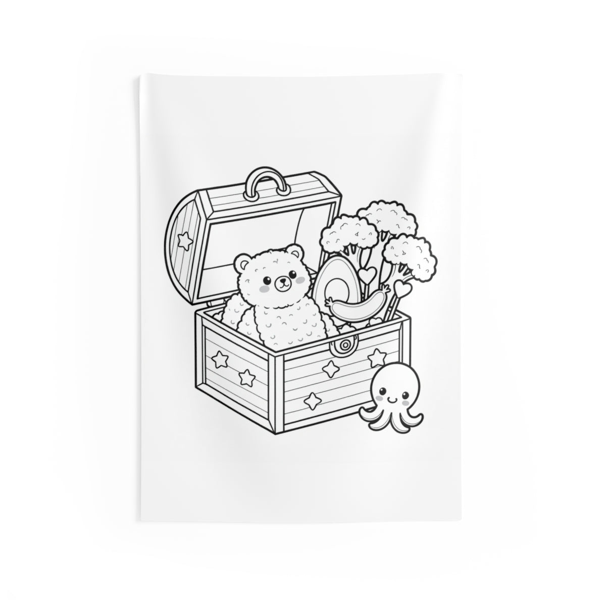 Indoor Wall Tapestry Coloring Kit with 10 Fabric Markers - Cute Treasure Chest