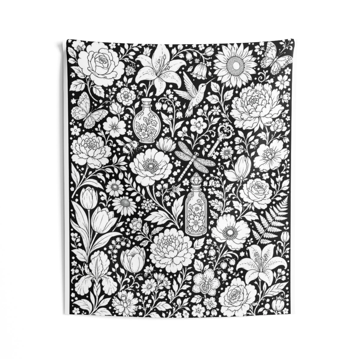 Botanical Garden Indoor Wall Tapestry kit shown in a lifestyle mockup